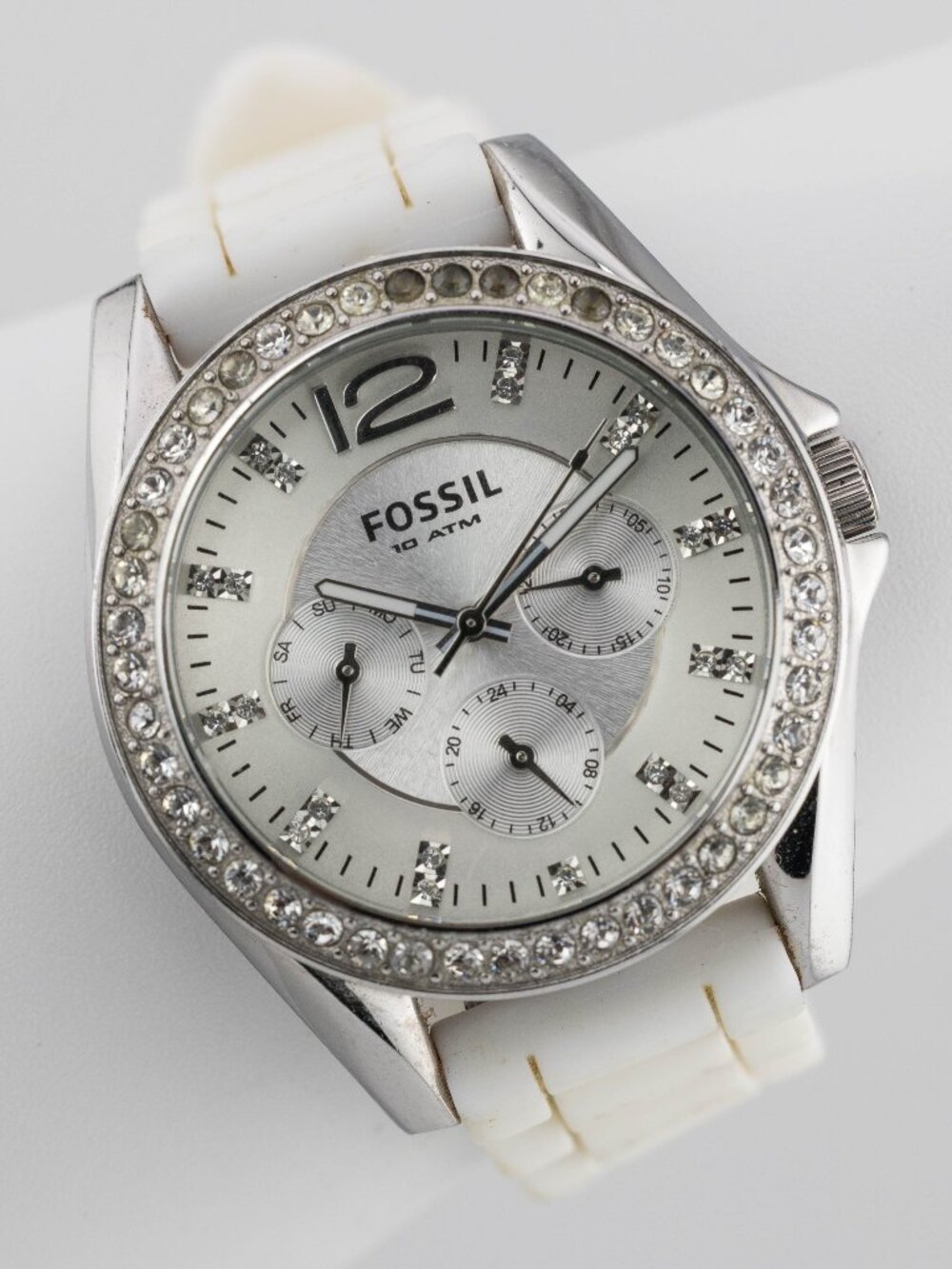 Fossil ES-2344 White Silicone Crystal Quartz Analog Women's Watch New Battery